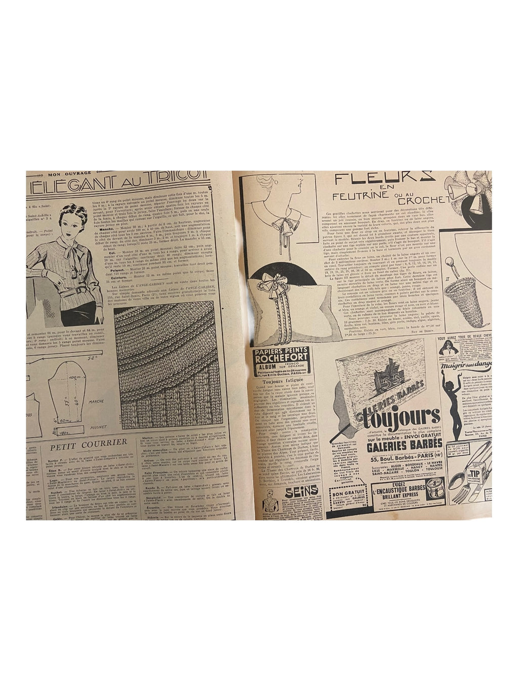 Mon Ouvrage 15 Fevrier 1937 vintage French craft magazine with knitting pattern for the elegant jacket on the cover