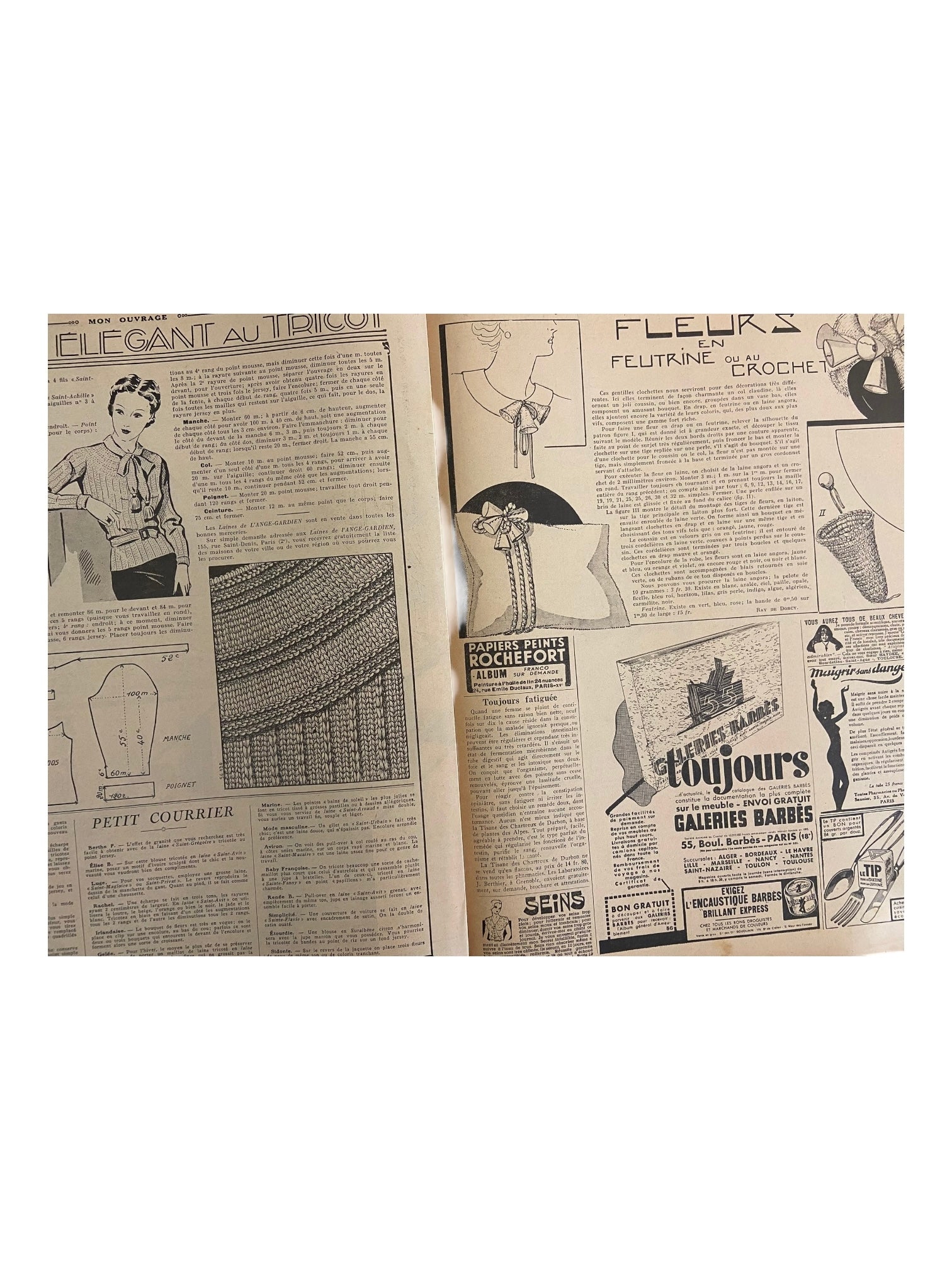 Mon Ouvrage 15 Fevrier 1937 vintage French craft magazine with knitting pattern for the elegant jacket on the cover