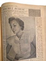 Australian home journal December 1st 1952 with three sewing pattern, unused, factory folded. Two dresses and child’s sunsuit. Bust 34 inches.