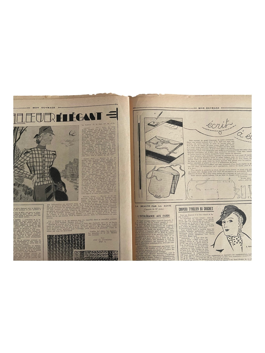 Mon Ouvrage 1 Mars 1938 vintage French craft magazine with knitting pattern for the jacket on the cover