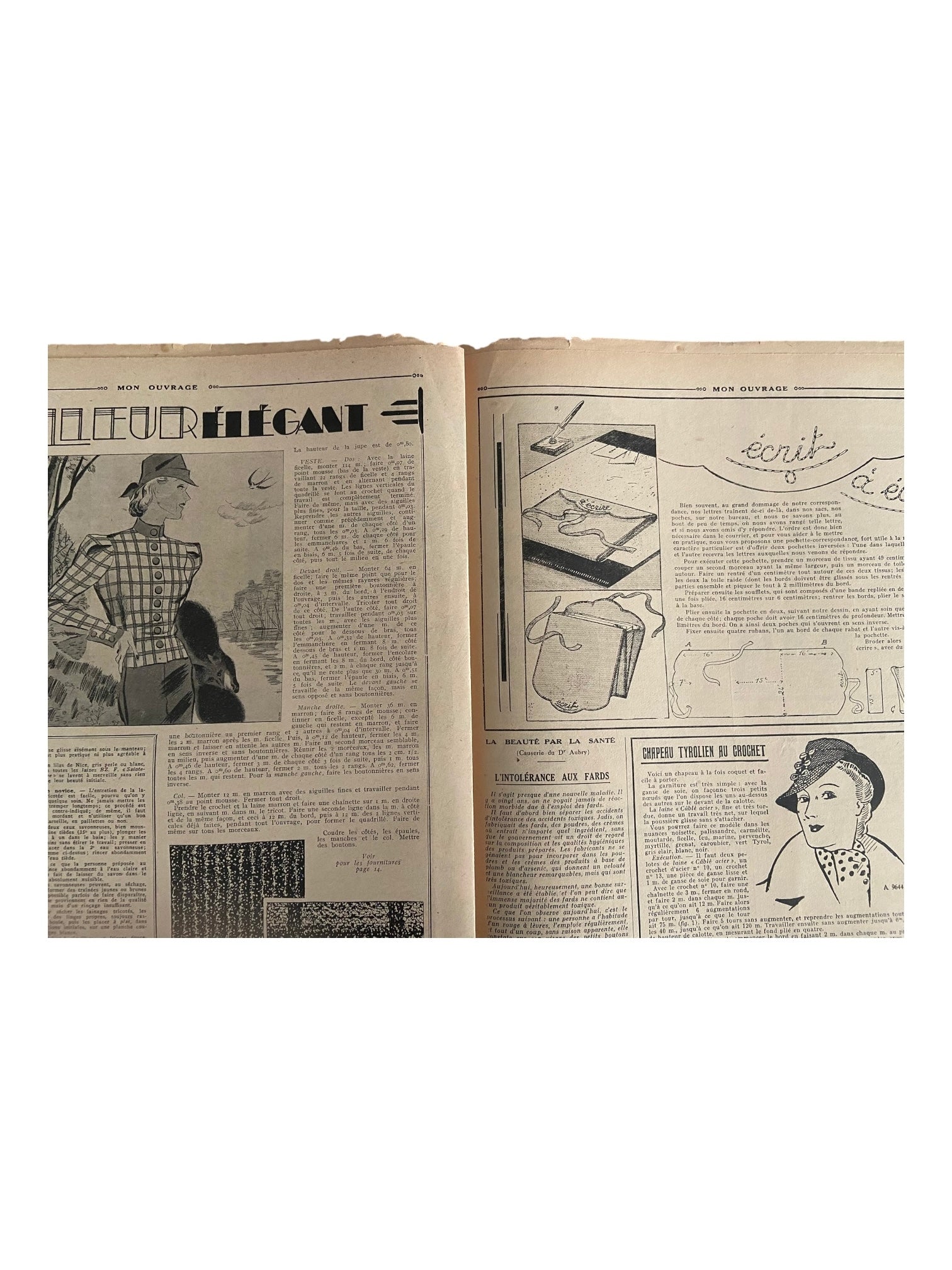 Mon Ouvrage 1 Mars 1938 vintage French craft magazine with knitting pattern for the jacket on the cover