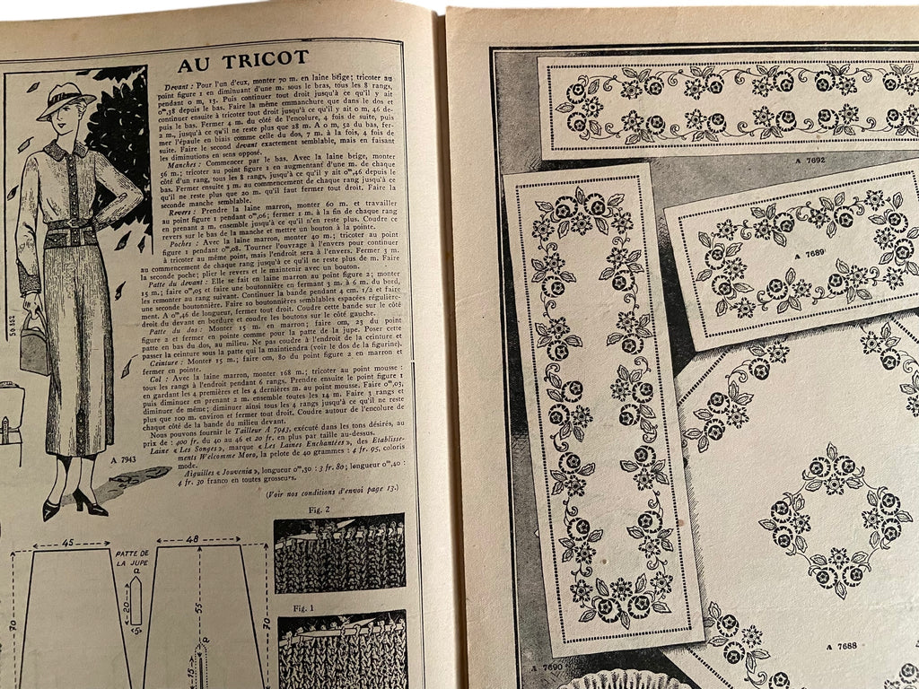 Mon Ouvrage 15 Octobre 1935 includes knitting pattern for the suit on the front cover