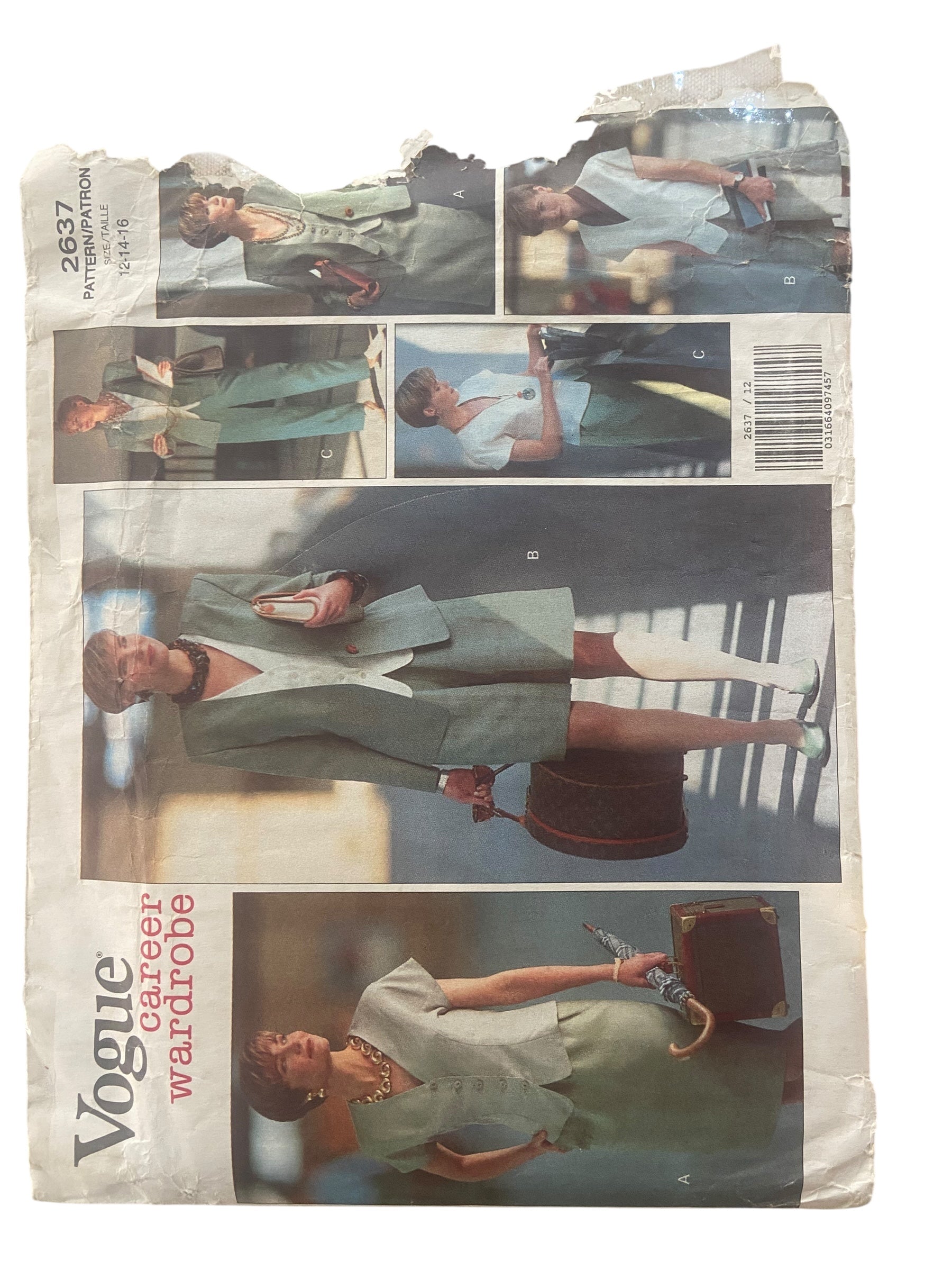 Vogue 2637 vintage 1990s Career Wardrobe jacket, top, skirt, shorts and pants sewing pattern Bust 34, 36, 38 inches