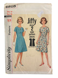 Simplicity 4818 vintage 1960s dress sewing pattern. Bust 34 inches