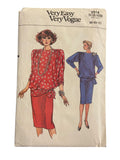Vogue 9314 vintage 1980s top and skirt sewing pattern. Bust 31.5, 32.5, 34 inches