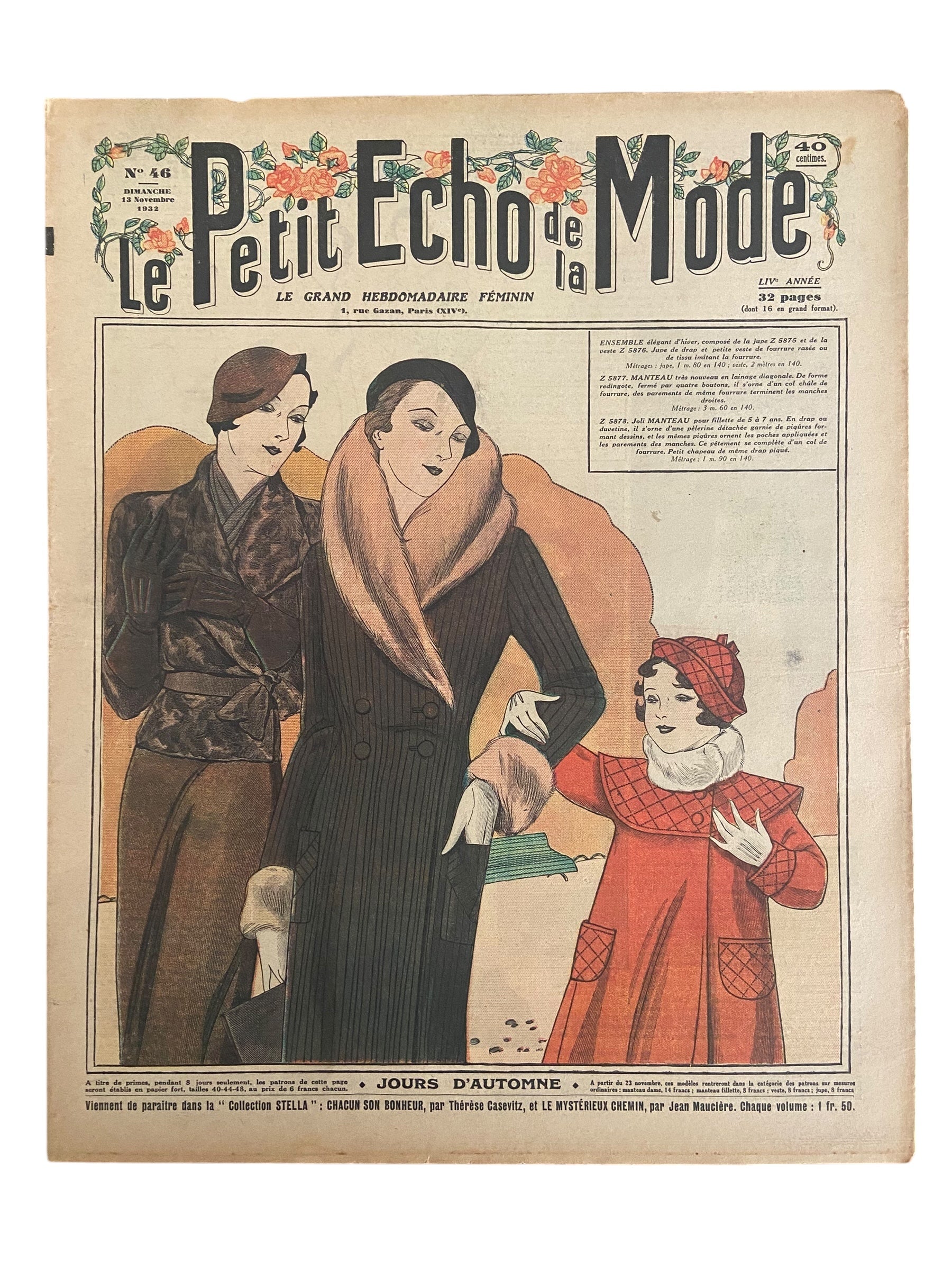 Le Petit Echo de la Mode 13 November 1932 French women's magazine