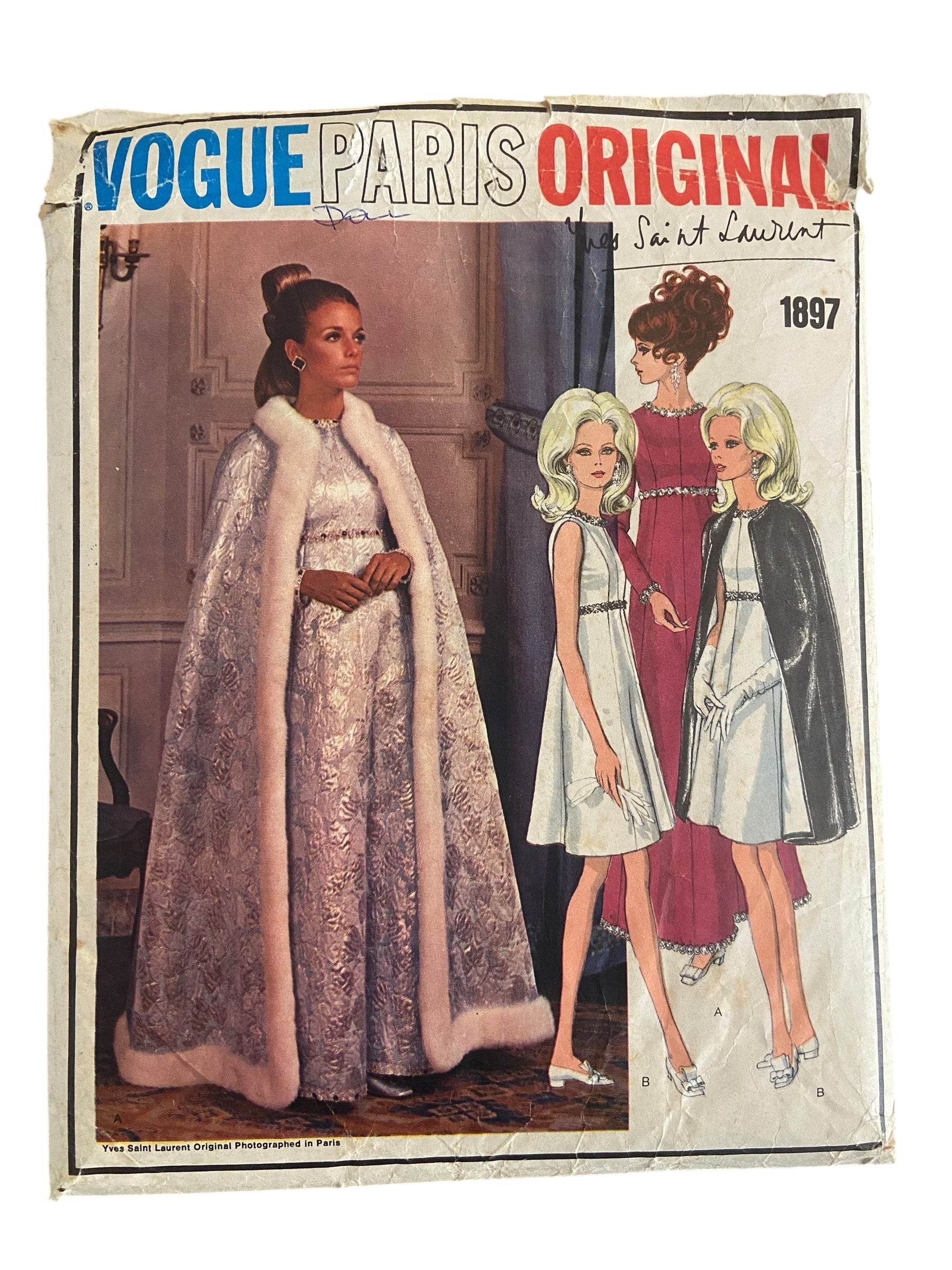 Vogue Paris Original 1897 vintage 1960s Yves Saint Laurent dress and coat sewing pattern Bust 34 inches