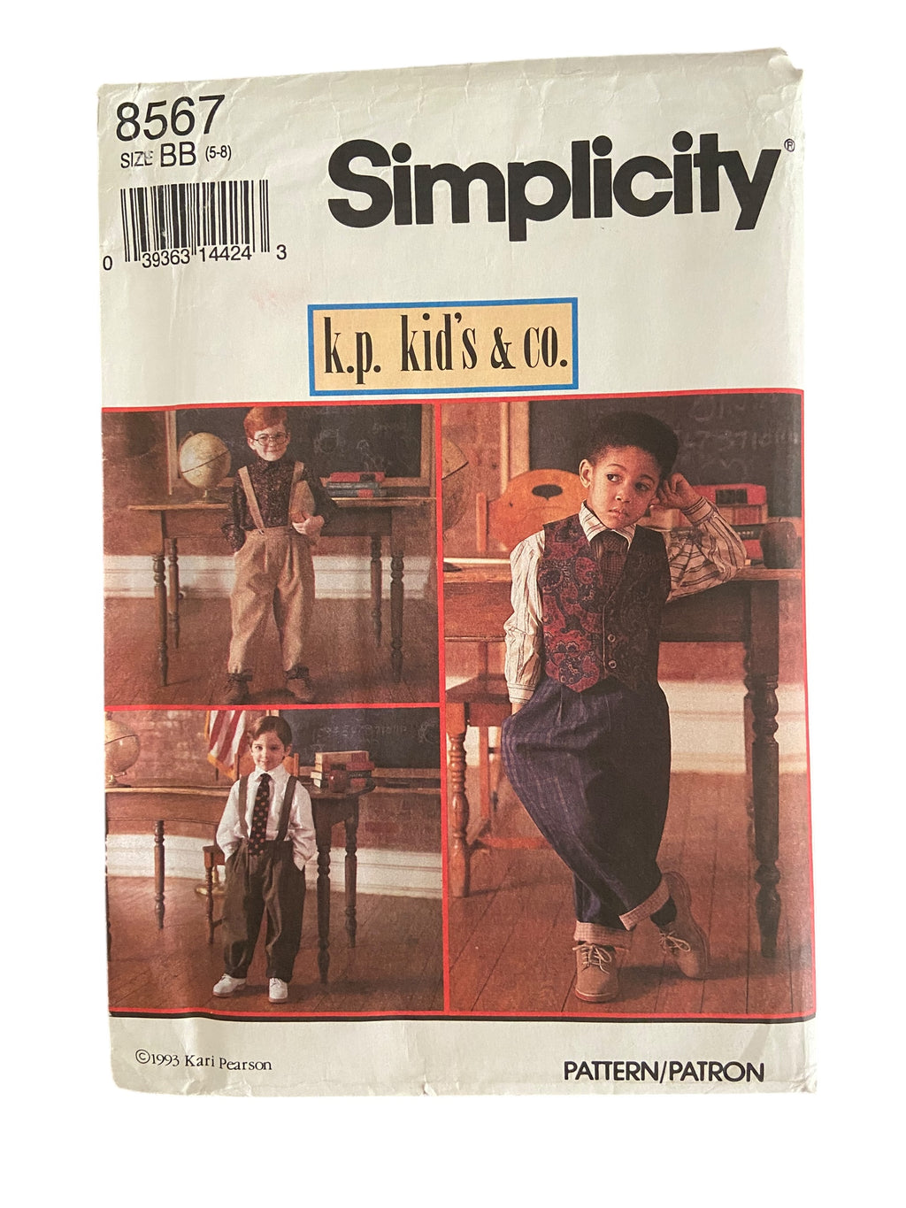 Simplicity 8567 vintage 1990s k.p kid’s and co. child's pants, shirt, vest and neck tie sewing pattern Chest 24, 25, 26, 27 inches
