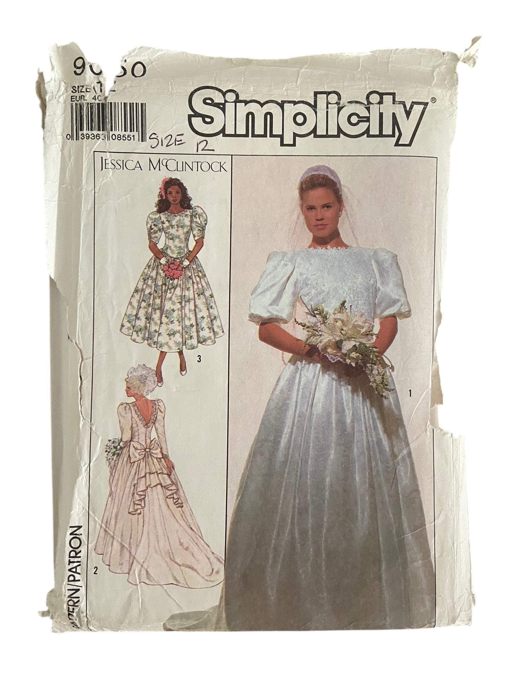 Simplicity 9050 vintage 1980s Jessica McClintock bridal or bridesmaid dress pattern Bust 34 inches