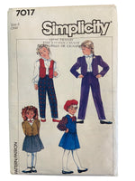 Simplicity 7017 vintage 1980s child’s pants, skirt, vest and jacket sewing pattern size 5 year olds