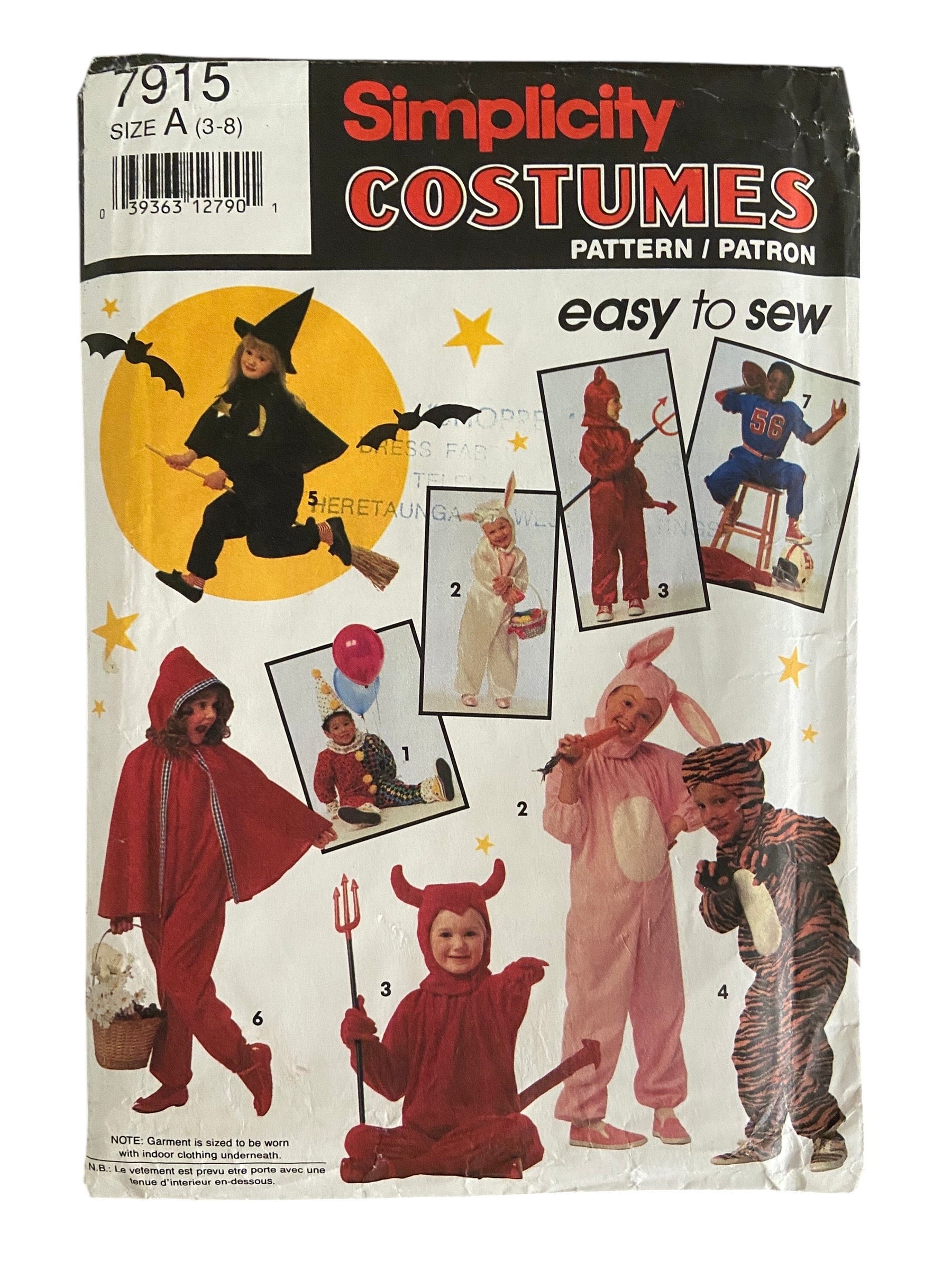 Simplicity 7915 Halloween children’s costume pattern. Sizes 3-8 years