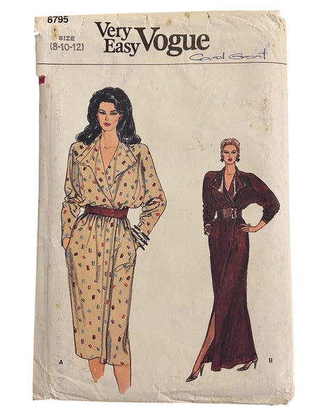 Vogue 8795 very easy vogue vintage 1980s dress pattern Bust 31.5, 32.5, 34 inches