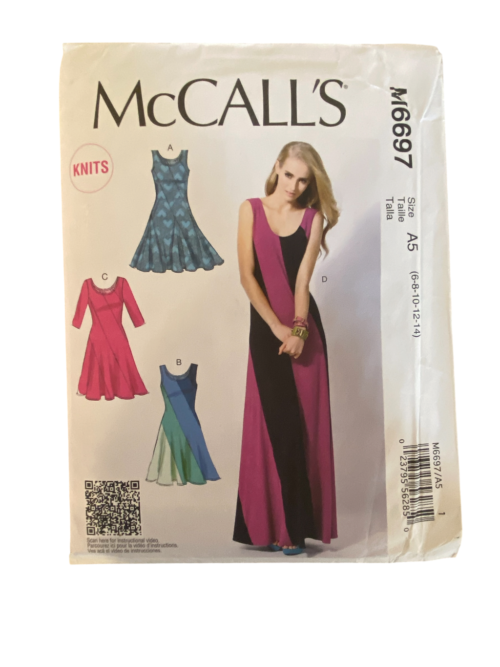 McCall's M6697 dresses sewing pattern from the 2000s. Bust 30.5, 31.5, 32.5, 34, 36 inches.