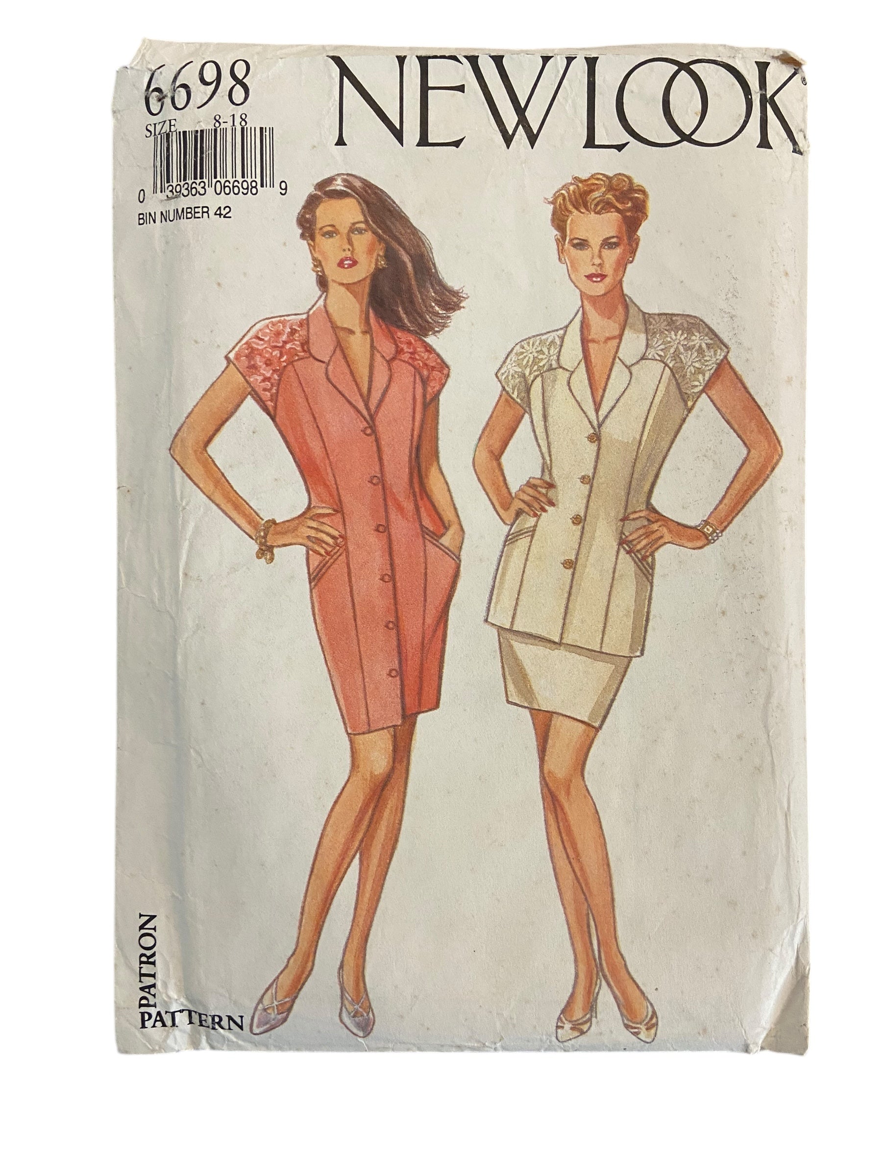 New Look 6698 vintage 1980s dress, skirt and jacket sewing pattern Bust 31.5 - 44 inches