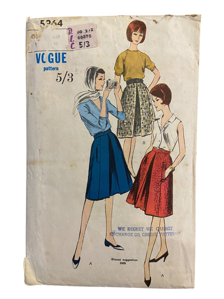 Vogue 5964 vintage 1960s skirt pattern. Waist 30 inches