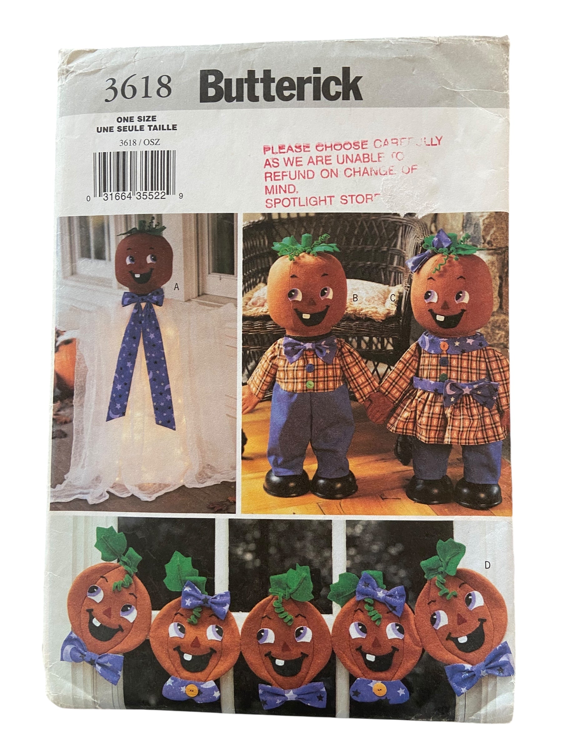 Butterick 3618 vintage from the 2000s halloween decorations craft pattern