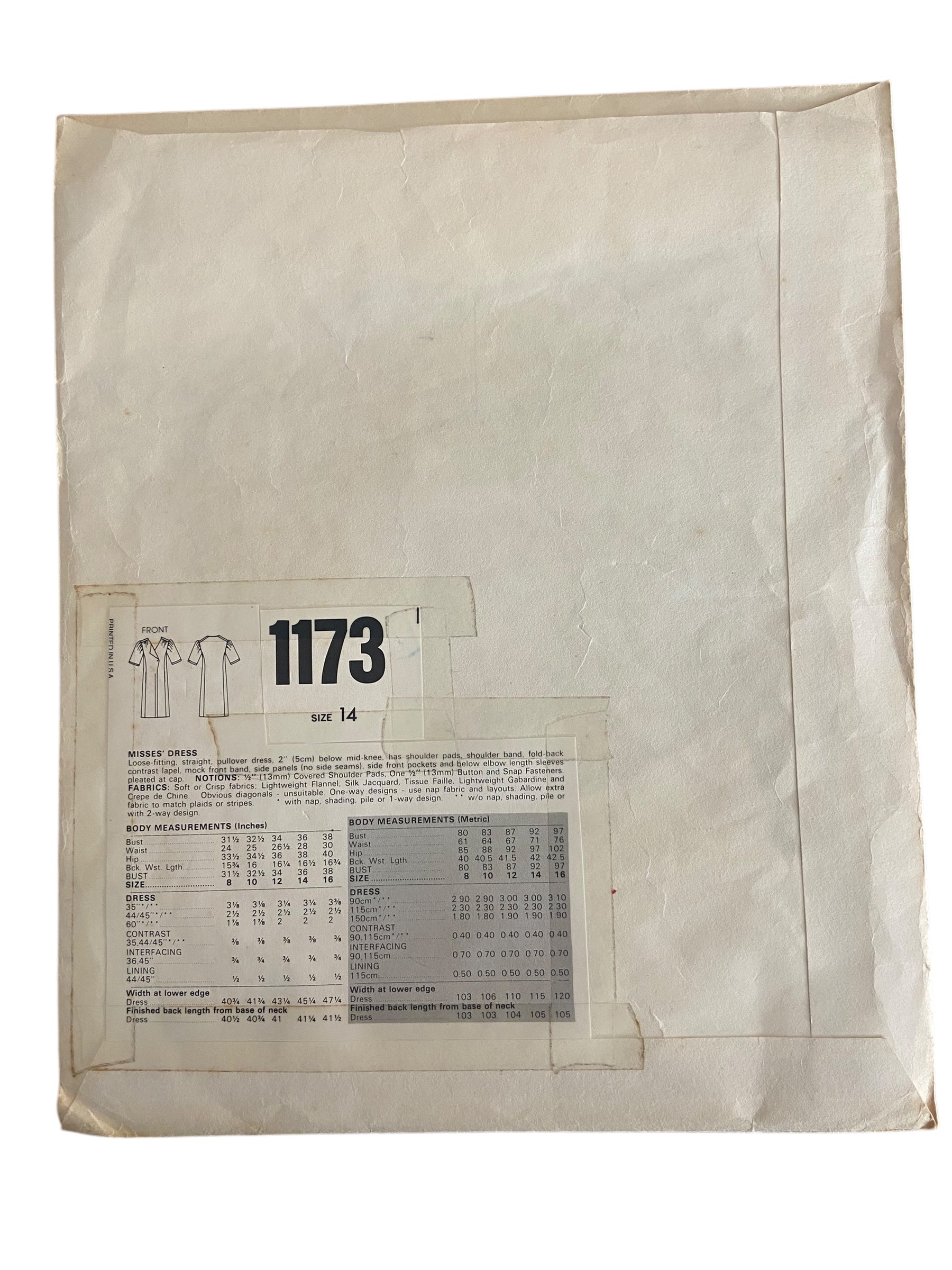Vogue 1173. Vintage 1980s dress sewing pattern. Vogue Paris Original. Emanuel Ungaro. Bust 36 inches
