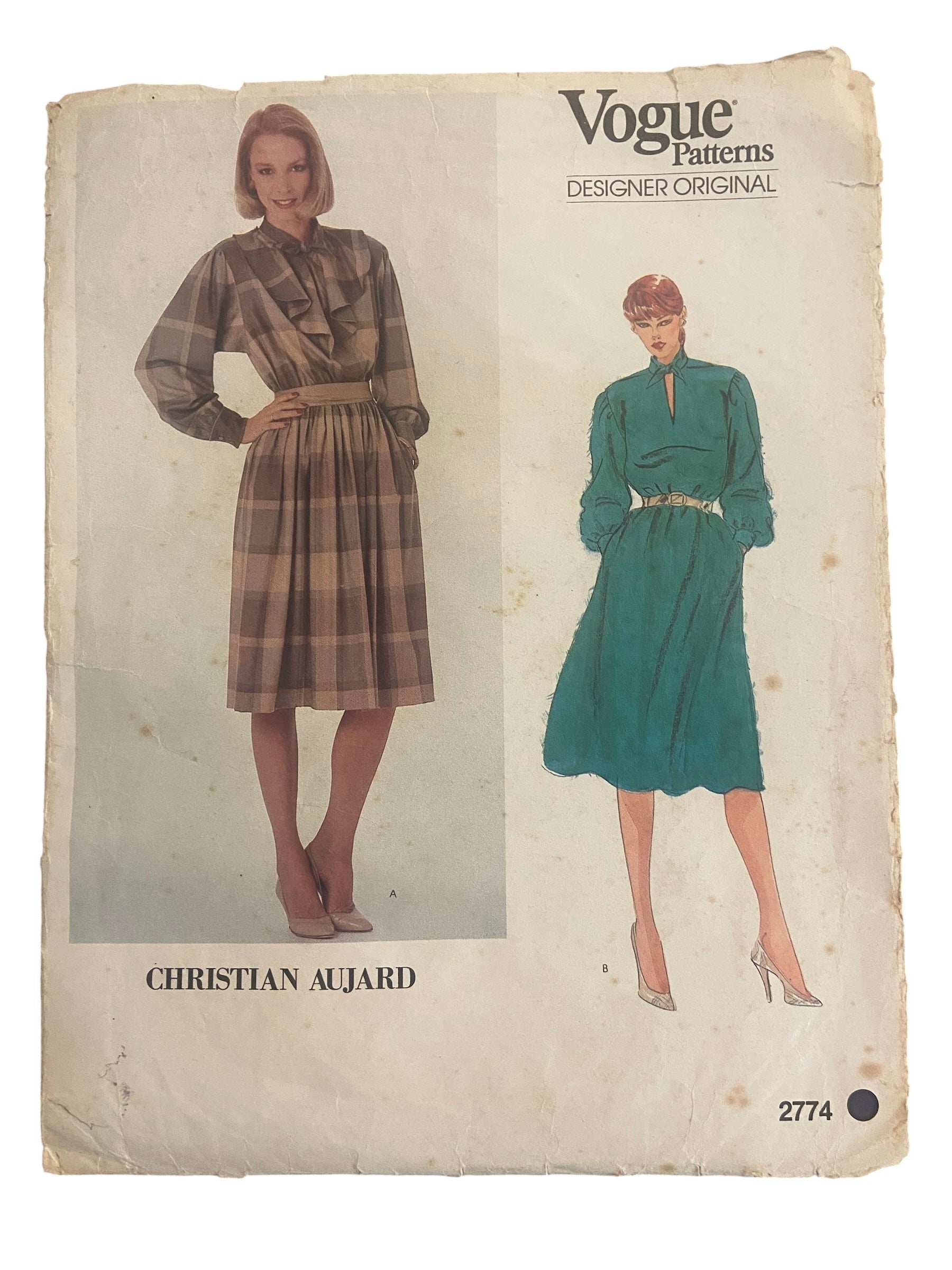 Vintage 1980s Vogue Designer Original Christian Aujard dress sewing pattern. Bust 34 inches.
