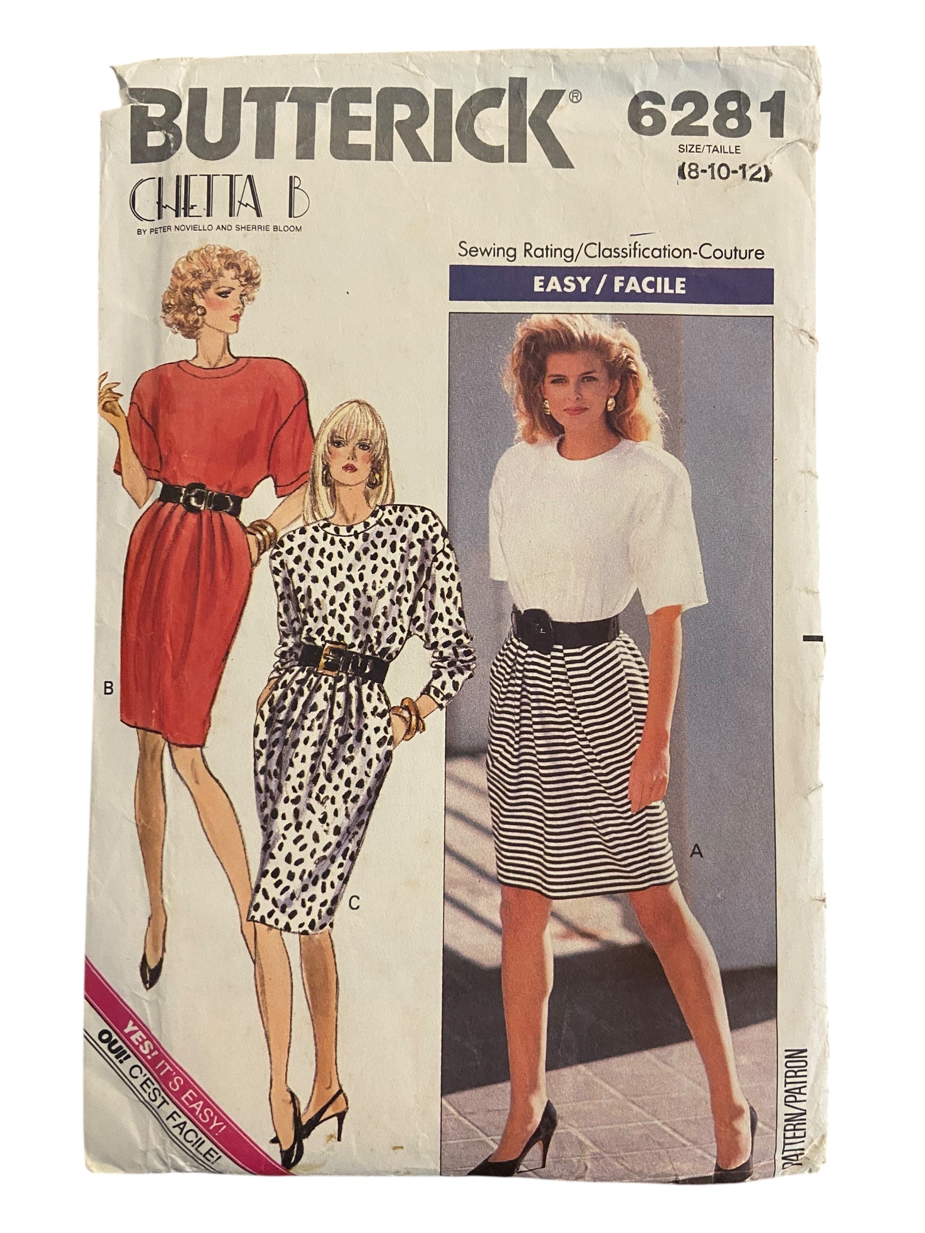 Butterick 6281 vintage 1980s dress sewing pattern. Bust 31.5, 32.5, 34 inches