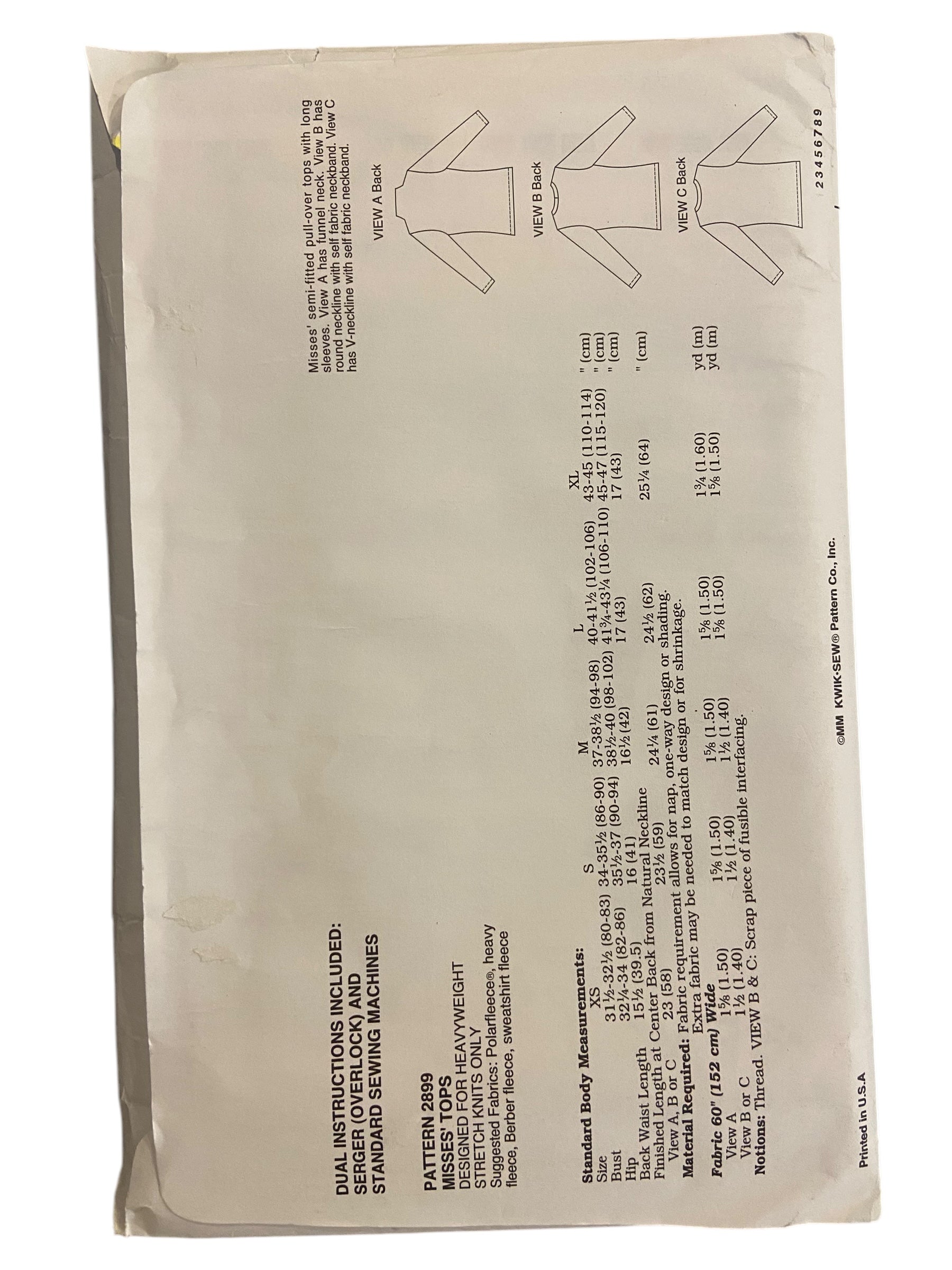 Kwik Sew 2899 tops pattern. Multisize pattern