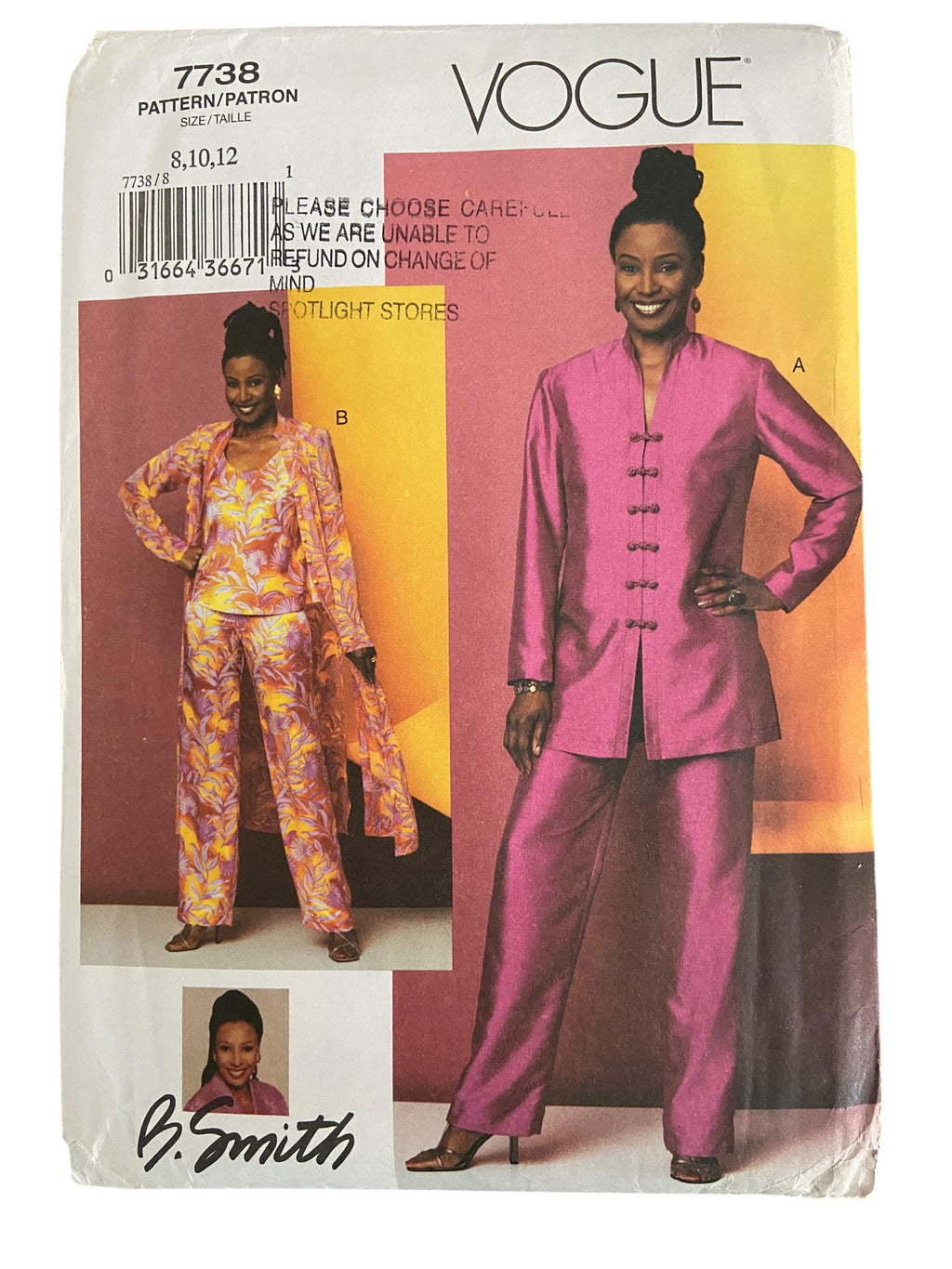 Vogue 7738 2000s pattern tunic, duster, top and pants. Bust 31.5, 32.5, 34 inches