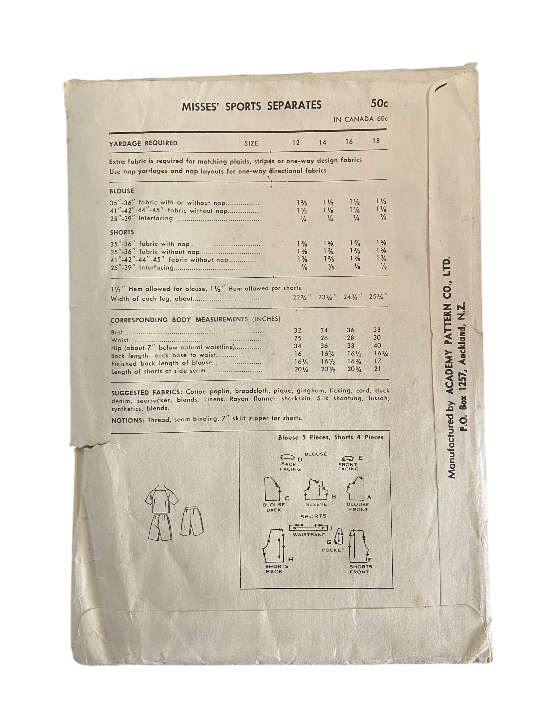 Academy 5019 vintage 1960s sports separates dress sewing pattern. Bust 32 inches