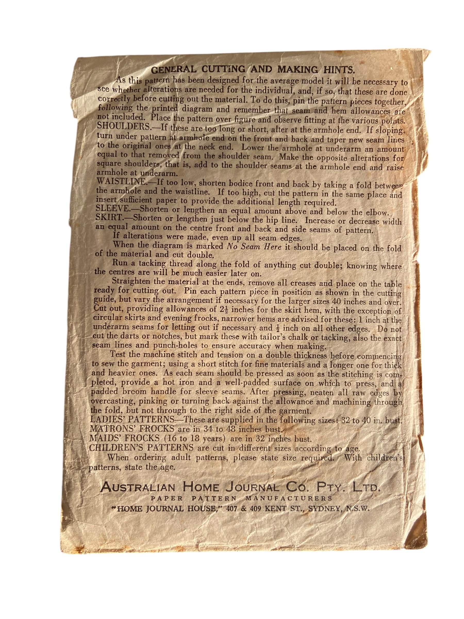 Australian Home journal vintage circa 1940s child’s pyjamas sewing pattern