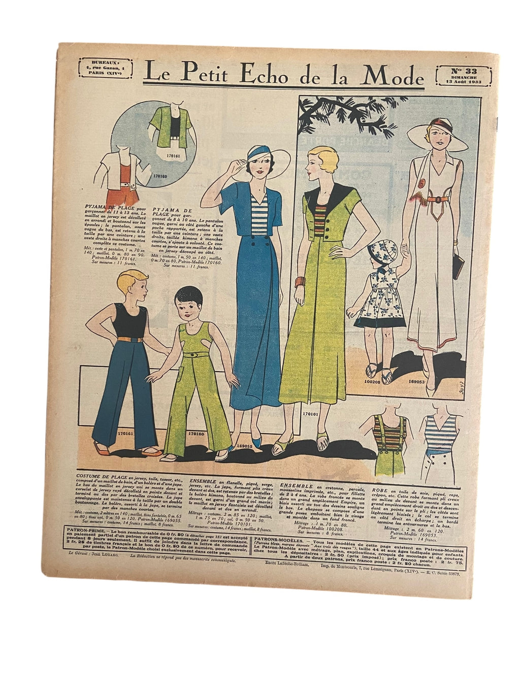 Le Petit Echo de la Mode 13 Aout 1933 French women’s magazine with many fashion illustrations