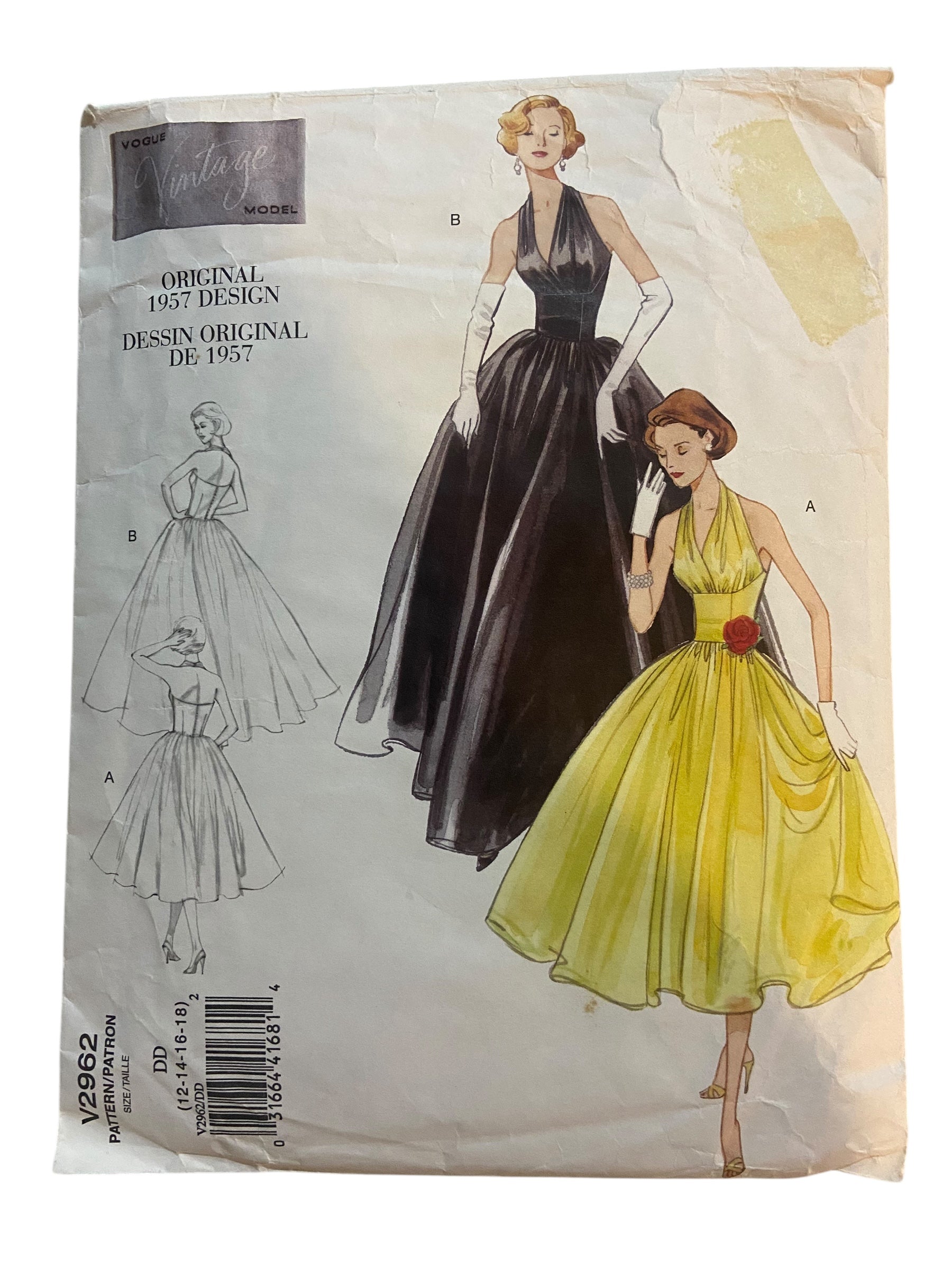 Vogue V2962 reissued vintage 1957 dress sewing pattern Bust 34, 36 inches