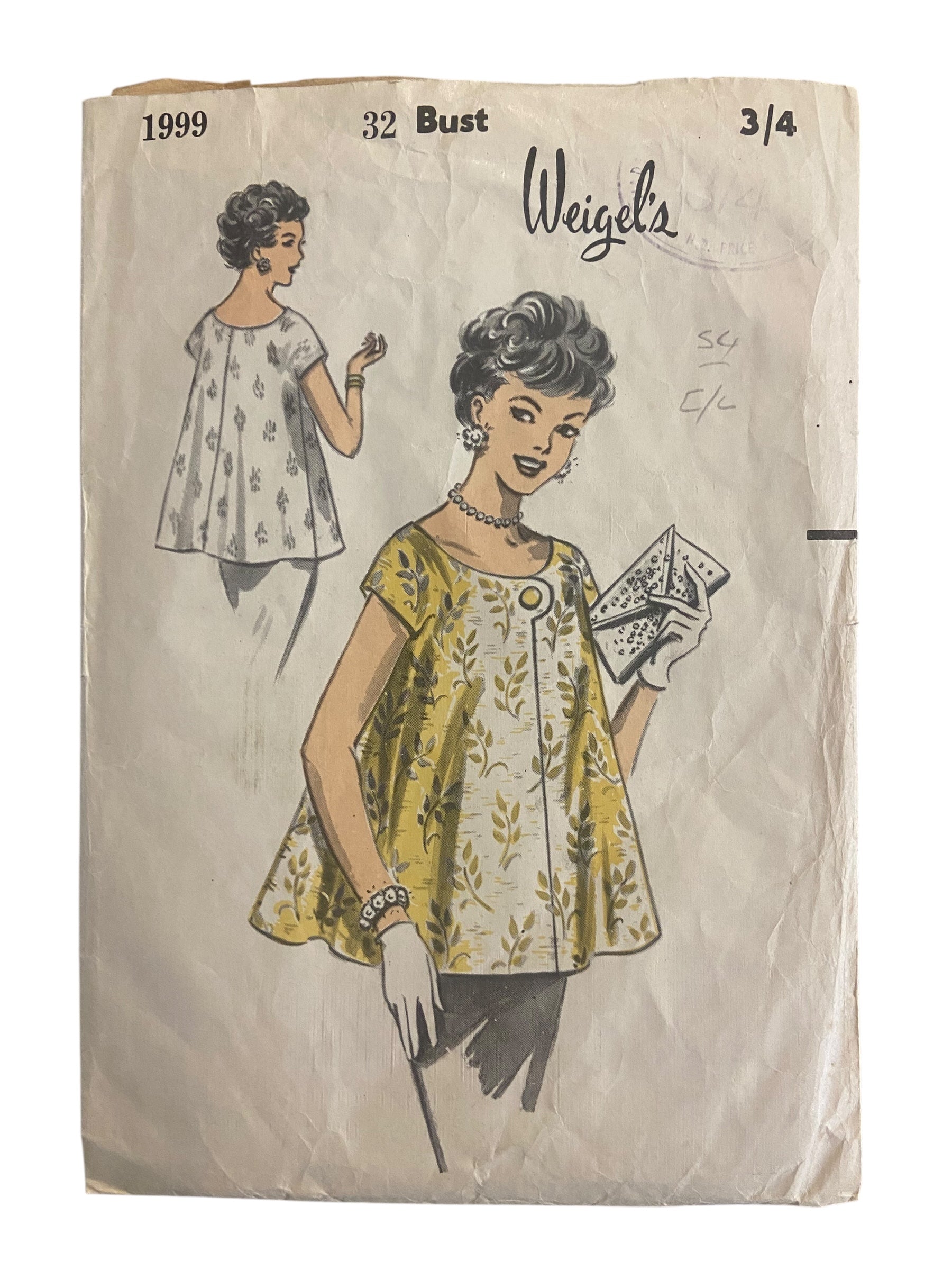 Weigel's 1999 vintage 1960s maternity  overblouse sewing pattern Bust 32 inches