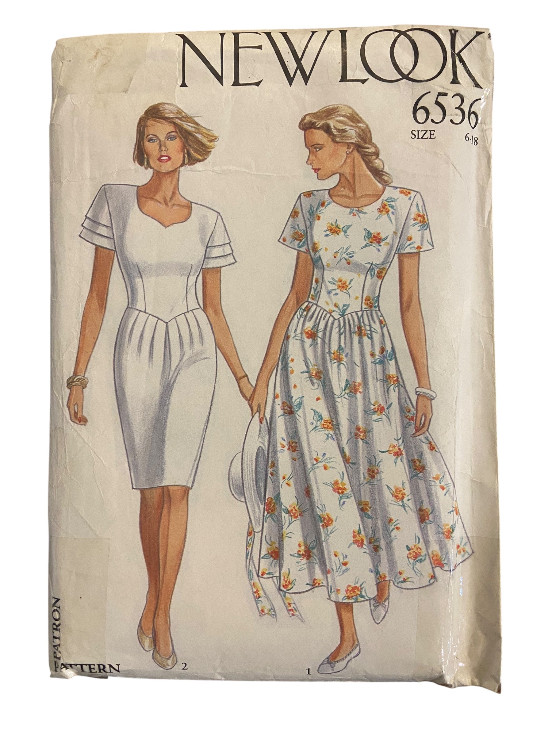 New look 6536 vintage 1980s or 1990s dress sewing pattern. Bust 32, 34, 36, 38, 40, 42, 44 inches