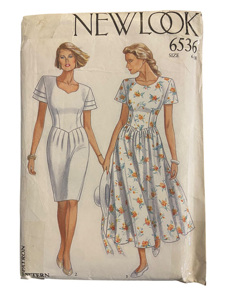 New look 6536 vintage 1980s or 1990s dress sewing pattern. Bust 32, 34, 36, 38, 40, 42, 44 inches