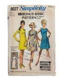 Simplicity 8027 vintage 1960s dress sewing pattern. Bust 38 inches