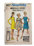 Simplicity 8027 vintage 1960s dress sewing pattern. Bust 38 inches