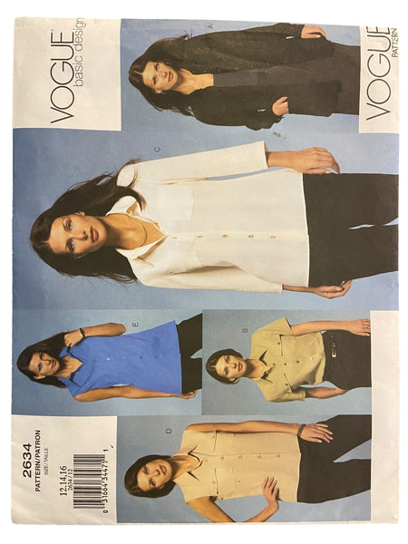 Vogue 2634 top sewing pattern from the 2000s Bust 34, 36, 38 inches.