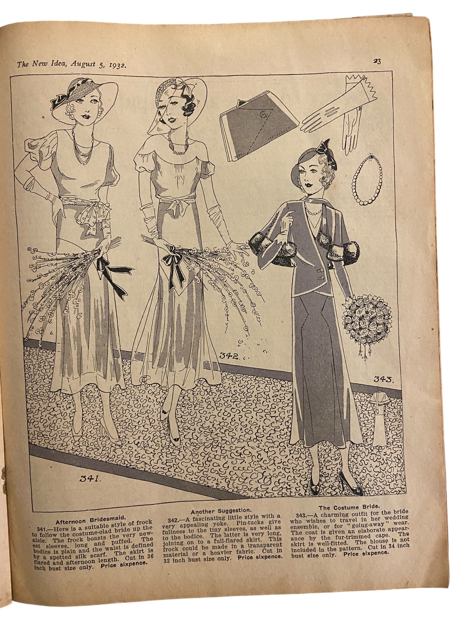 The New Idea Magazine . A weekly paper for Australian and New Zealand Women. August 5 1932 with sewing pattern unused, factory folded, lady’s frock. Bust 32 inches.