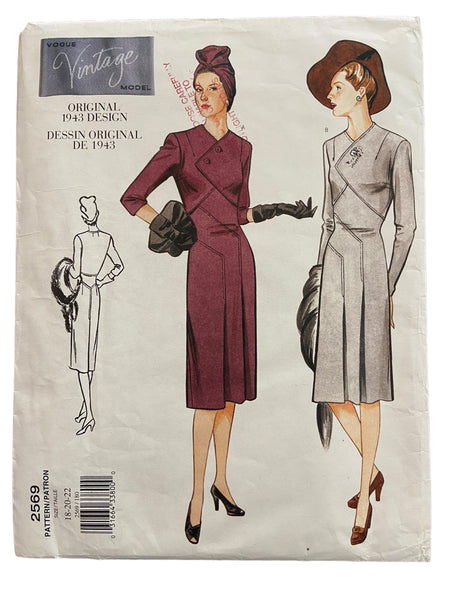 Vogue 2569 reissued vintage 1943 dress sewing pattern Bust 40, 42, 44 inches