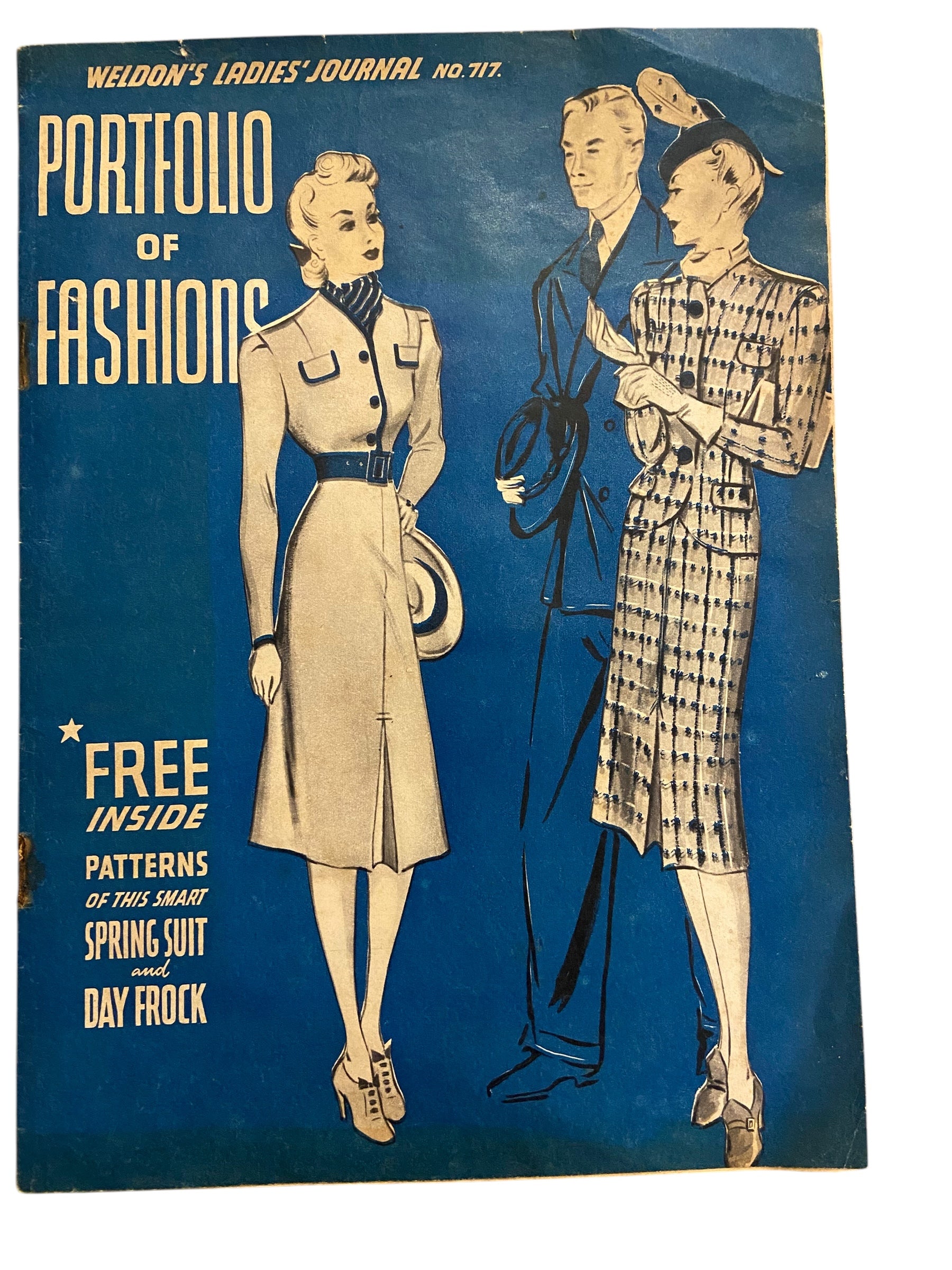 Weldon’s Ladies’ Journal No. 717 Portfolio of Fashions circa 1930s with two sewing patterns, unused, factory folded spring suit and day frock. Bust 36 inches.