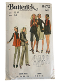 Butterick 6472 vintage 1970s skirt vest, knickers, pants, shorts and sweater sewing pattern Bust 34 inches