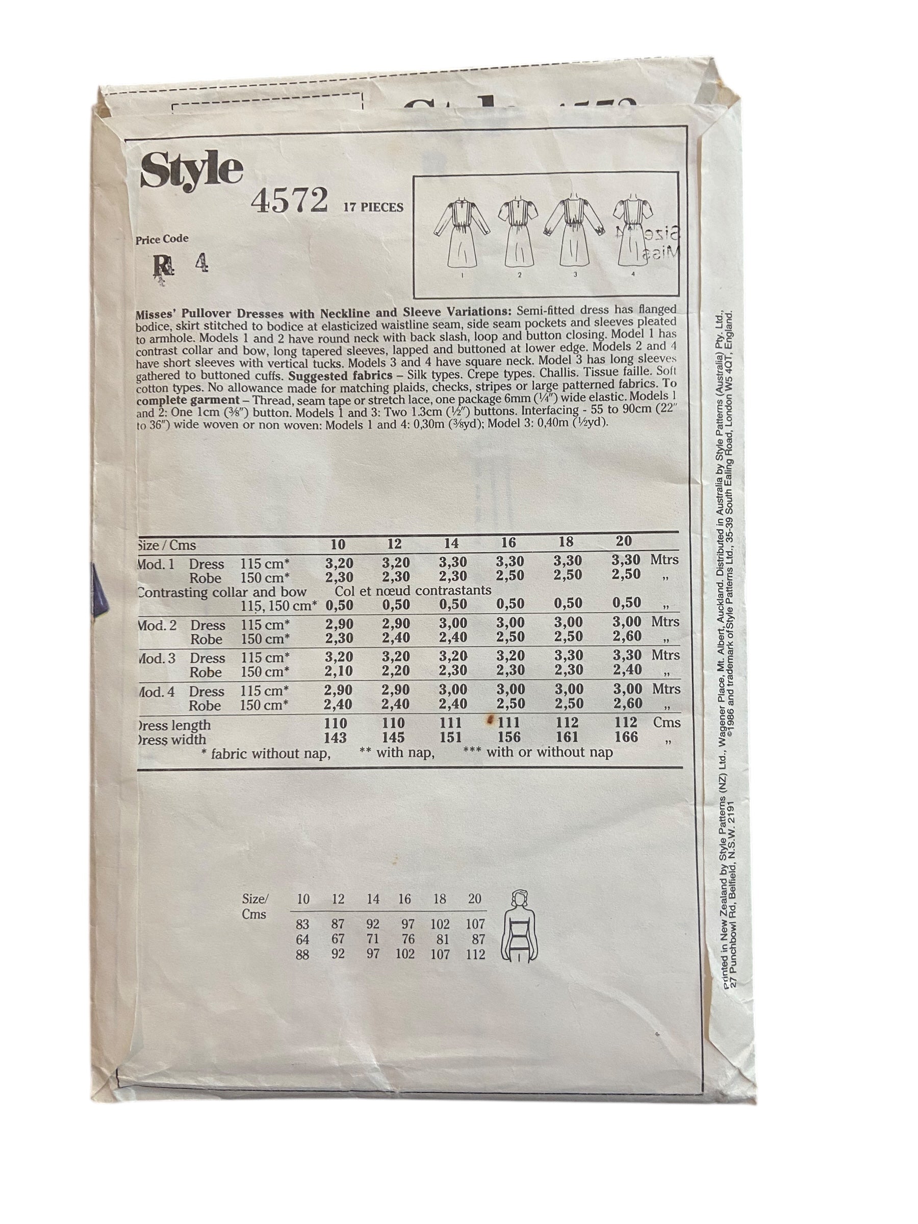 Style 4572 vintage 1980s dress pattern. Bust 36 inches