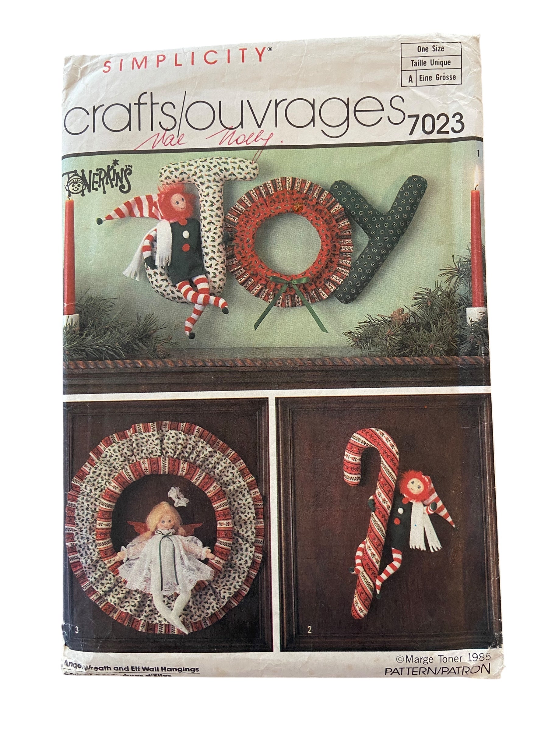 Simplicity crafts 7023 vintage 1980s Christmas Craft angel wreath and elf wall hangings sewing pattern
