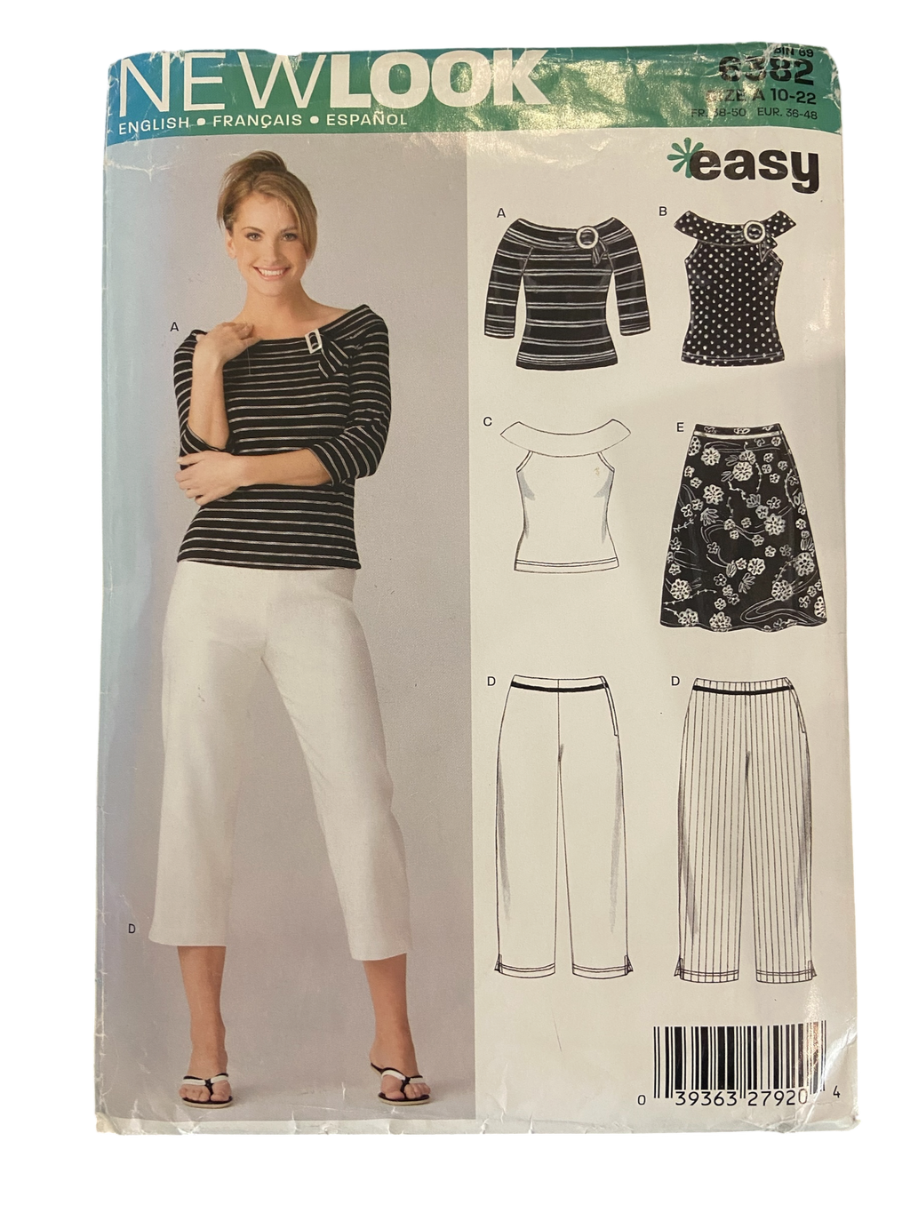 New Look 6382 sewing pattern knit top, skirt and pants. Bust 32.5, 34, 36, 38, 40, 42, 44, 46, 48 inches
