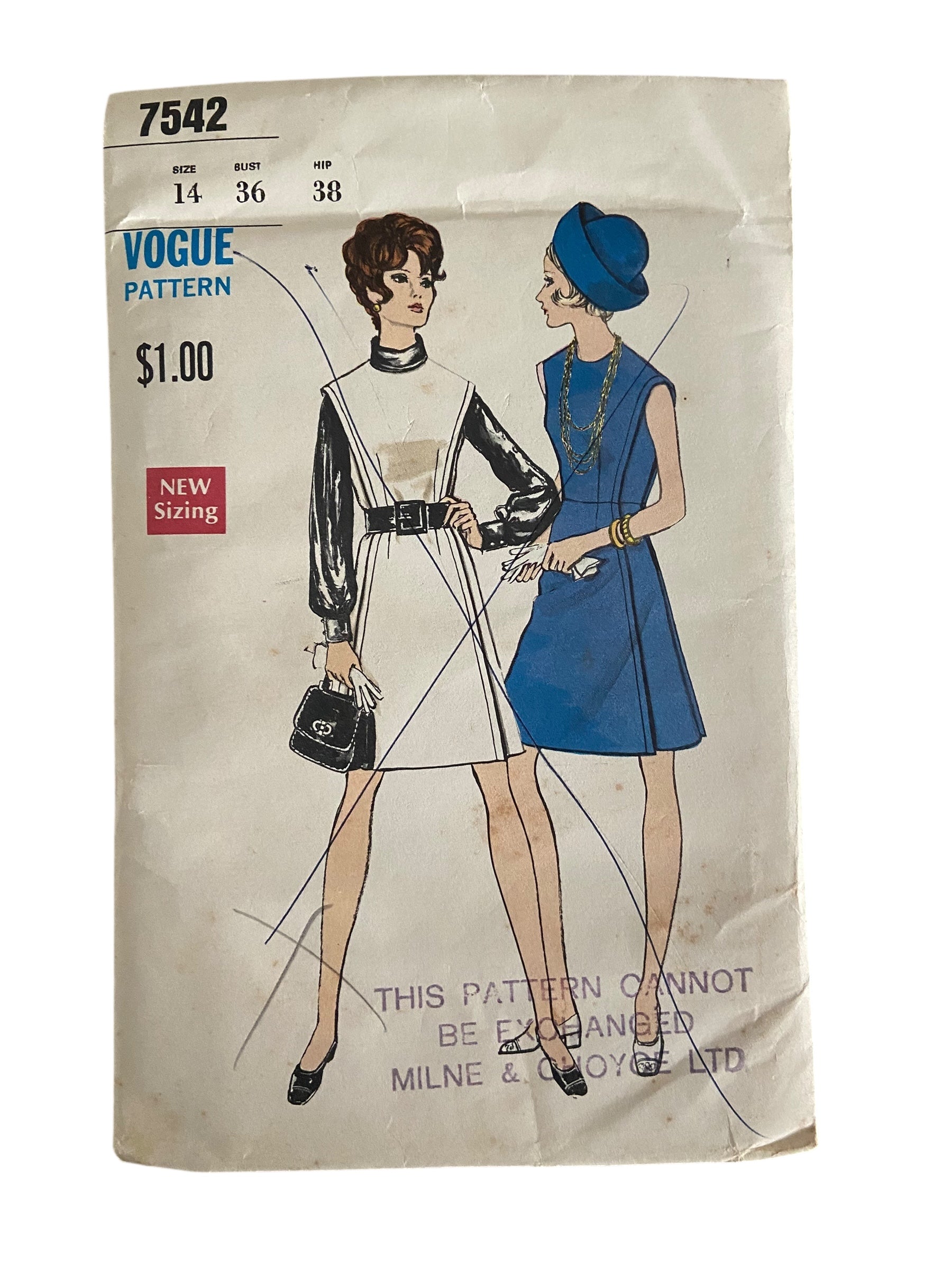 Vogue 7542 Vintage 1960s dress sewing pattern Bust 36 inches