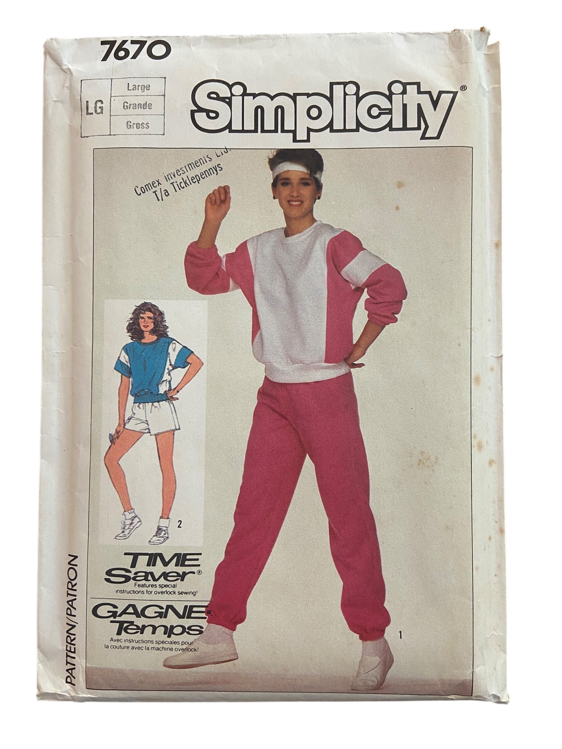 Simplicity 7670 vintage 1980s stretch workout top and shorts or pants  sewing pattern. Bust or chest 40 and 42 inches