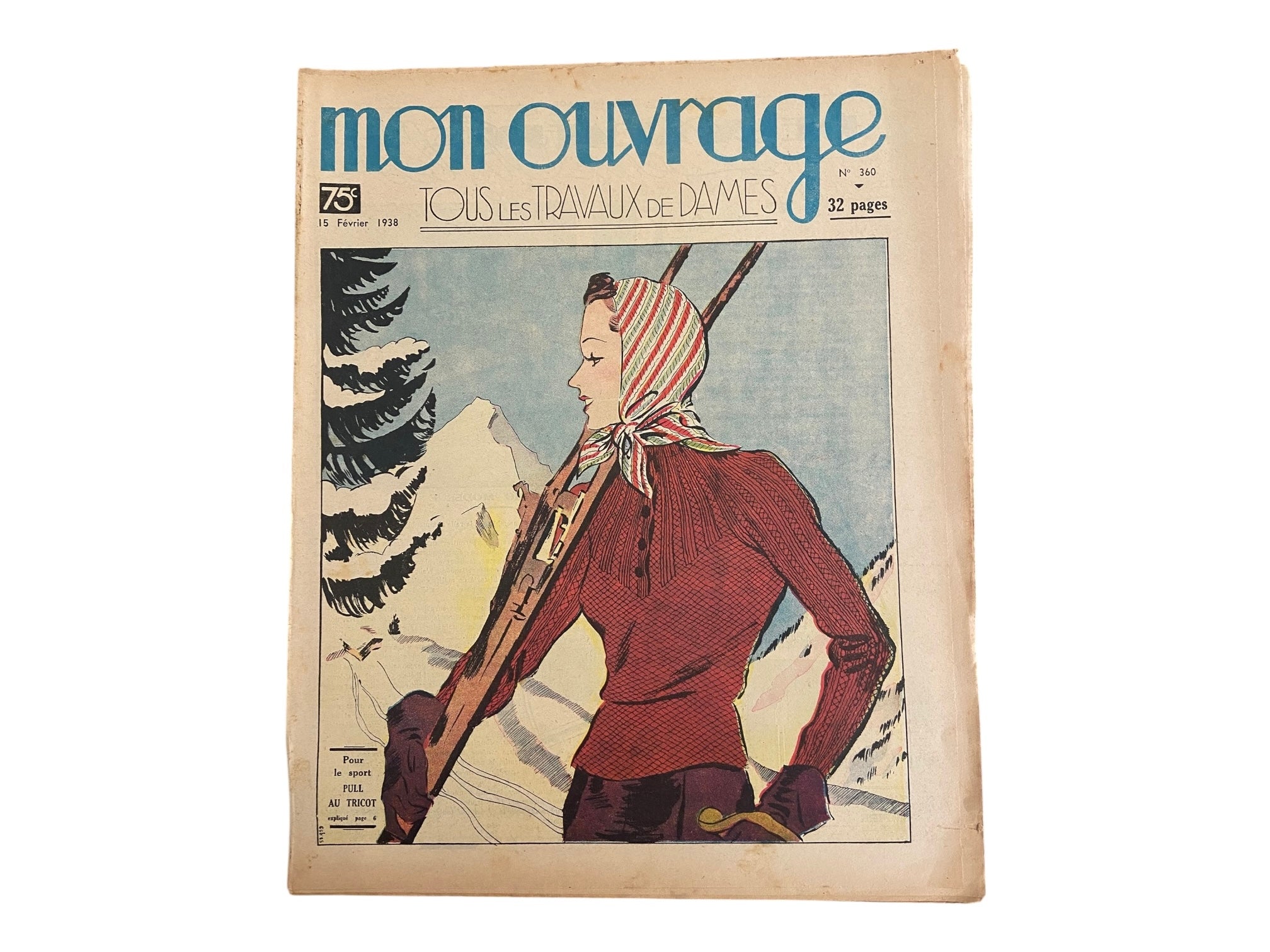 Mon Ouvrage 15 Fevrier 1938 vintage French craft magazine with knitting pattern for the jumper on the cover