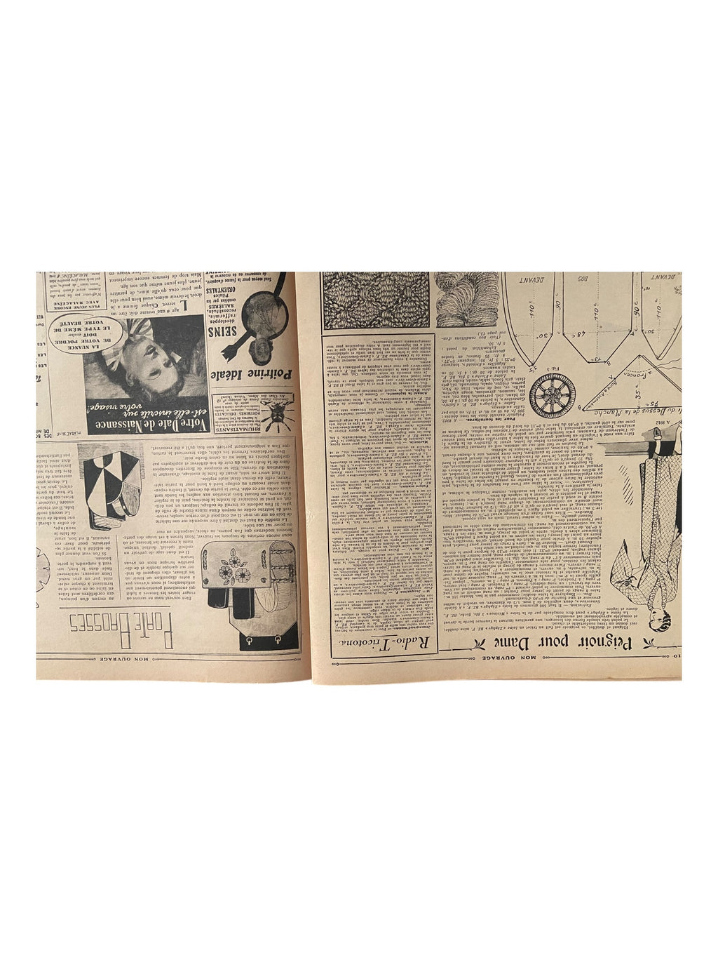 Mon Ouvrage 1 Octobre 1936 vintage French craft magazine with crochet patterns for a pegnoir, a golf jumper and a baby’s hat
