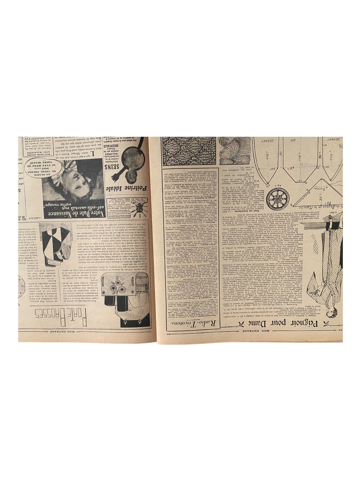 Mon Ouvrage 1 Octobre 1936 vintage French craft magazine with crochet patterns for a pegnoir, a golf jumper and a baby’s hat