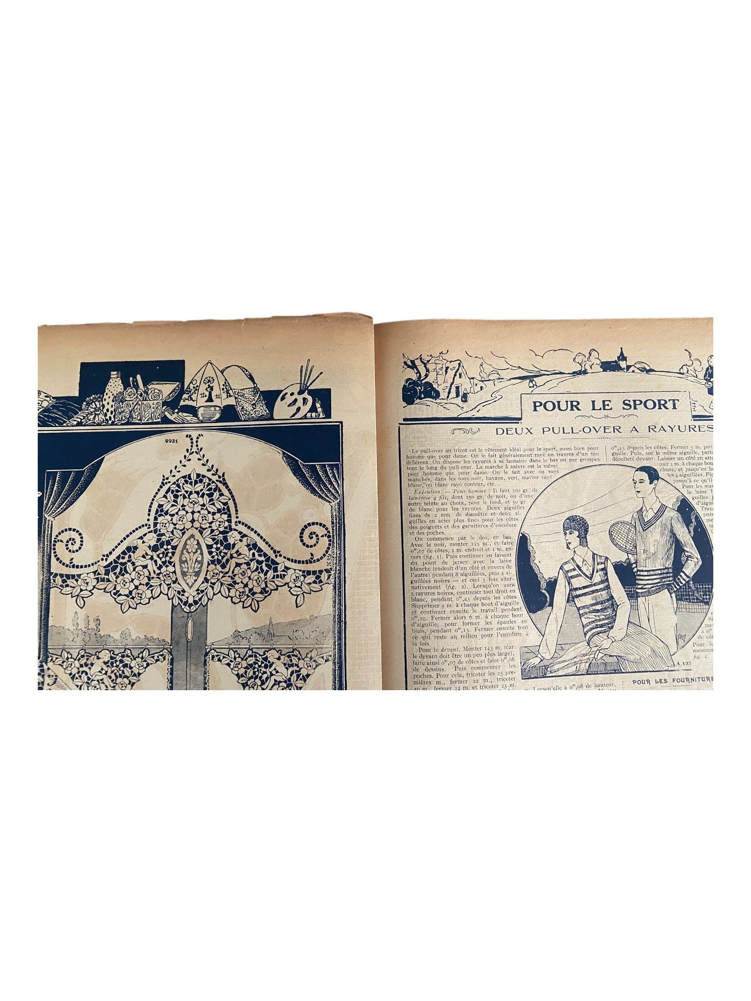 Mon Ouvrage 1 Septembre 1928 vintage French craft magazine with knitting pattern for the sports vest and jumper on the cover