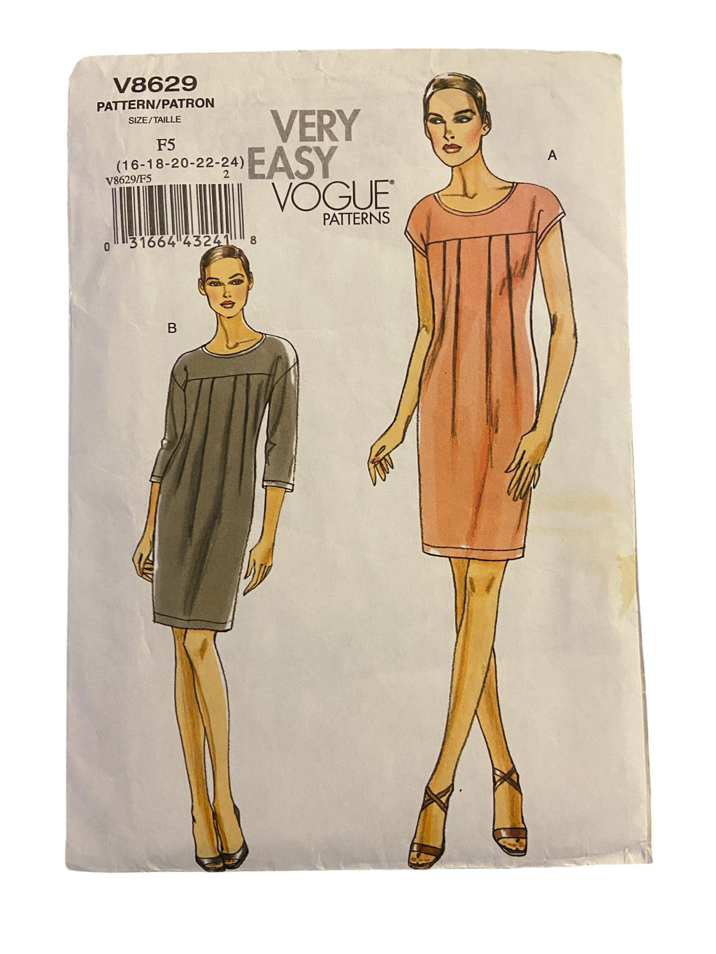 Vogue v8629 vintage 2000s dress sewing pattern. Bust 38, 40, 42, 44, 46 inches