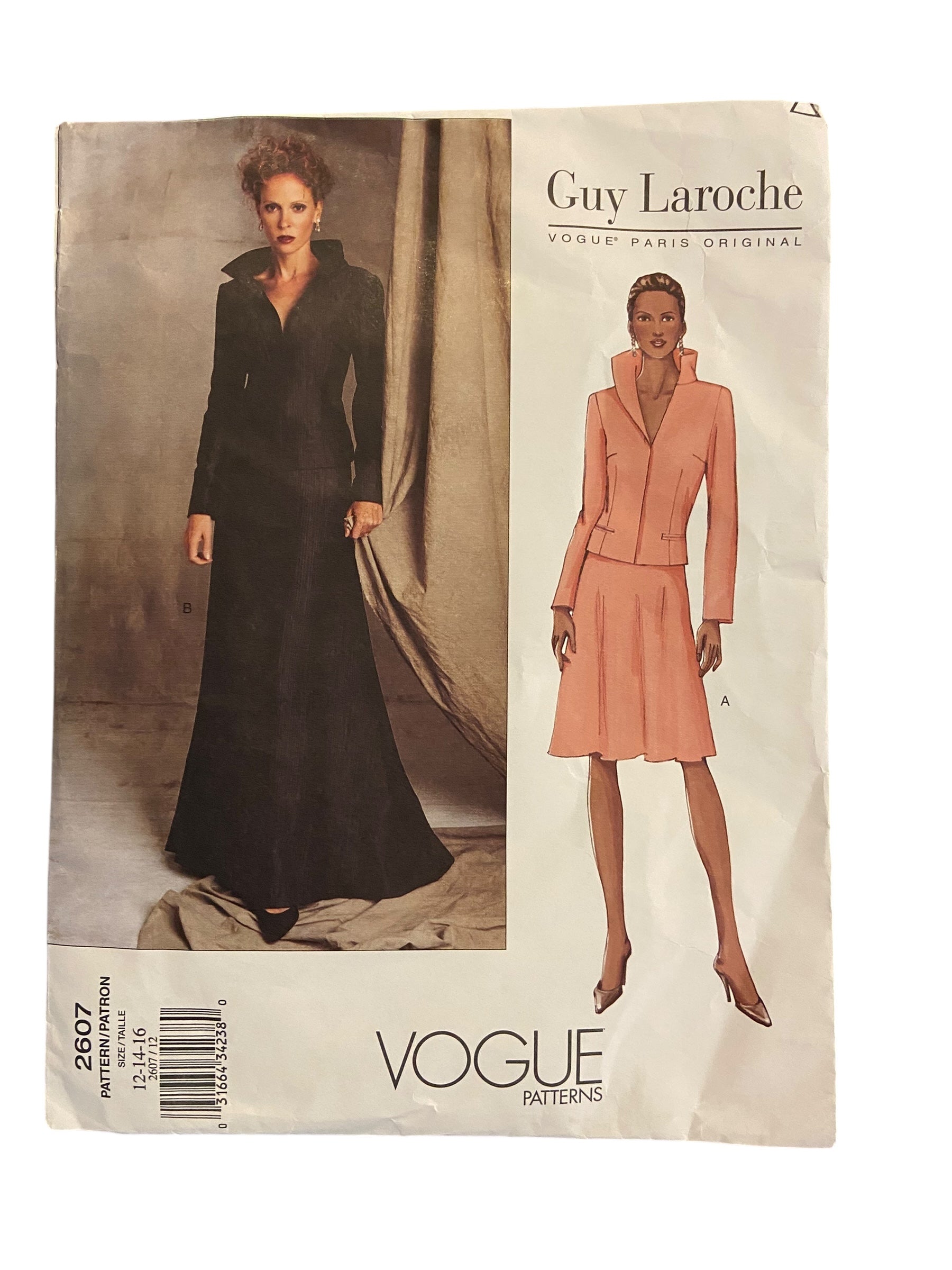 Vogue 2607 Paris Original Guy Laroche jacket and skirt sewing pattern Bust 34, 36, 38, inches.
